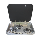 Camec 051860 Gas Hob 3 Burner with Glass Lid & 12V Ignition