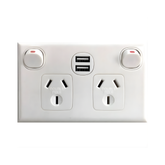 Transco White Double Pole Power Point with USB