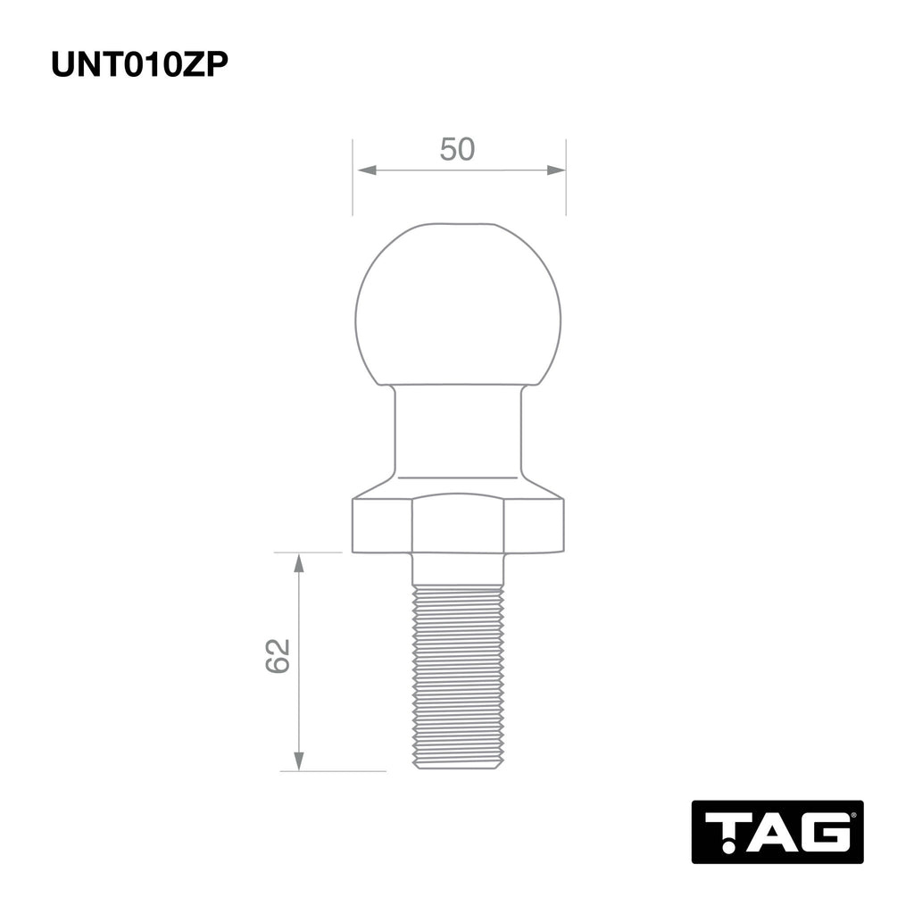 TAG UNT010ZP 50mm Tow Ball