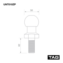 TAG UNT010ZP 50mm Tow Ball