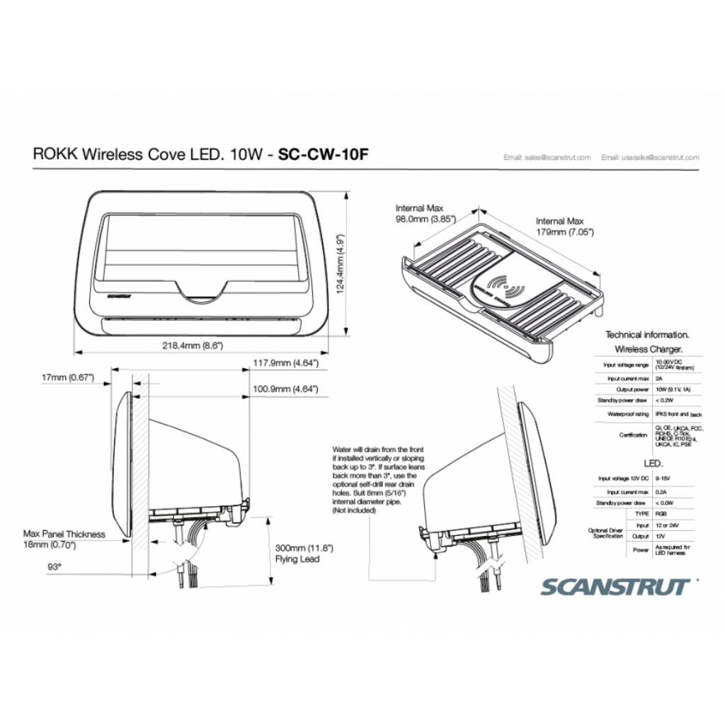 SCANSTRUT SC-CW-10F ROKK Wireless Cove LED 12/24V Waterproof Phone Charging