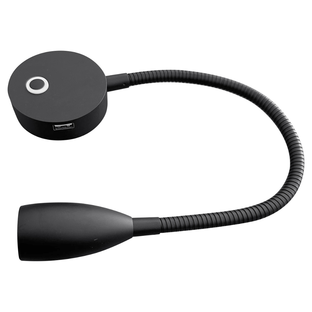 Transeng TRA-RLG-BLACK Gooseneck Black Reading Light with USB Charging Port