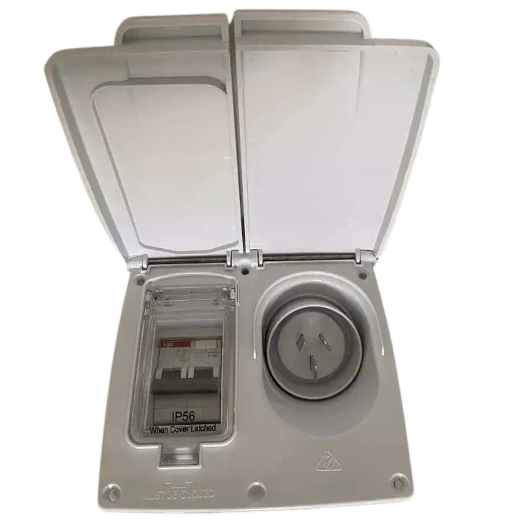 CMS White 15A Single Power Inlet with RCD Switch