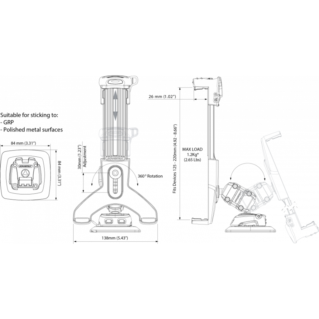SCANSTRUT RLS-508-404 Rokk Mini Tablet Clamp Kit with Self Adhesive Base