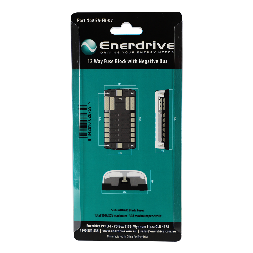 Enerdrive EA-FB-07 Fuse Block 12 Circuits with Negative Bus and Cover