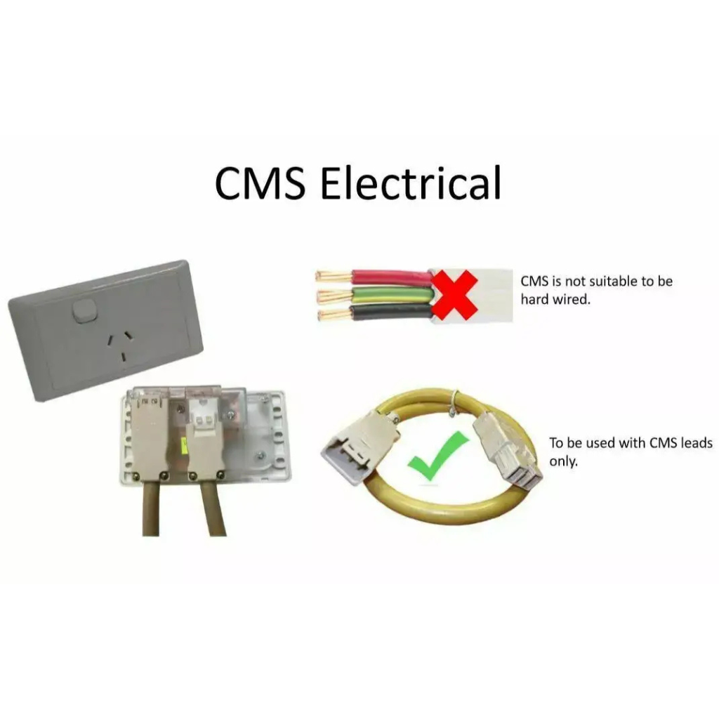 CMS White 15A Single Power Inlet with RCD Switch