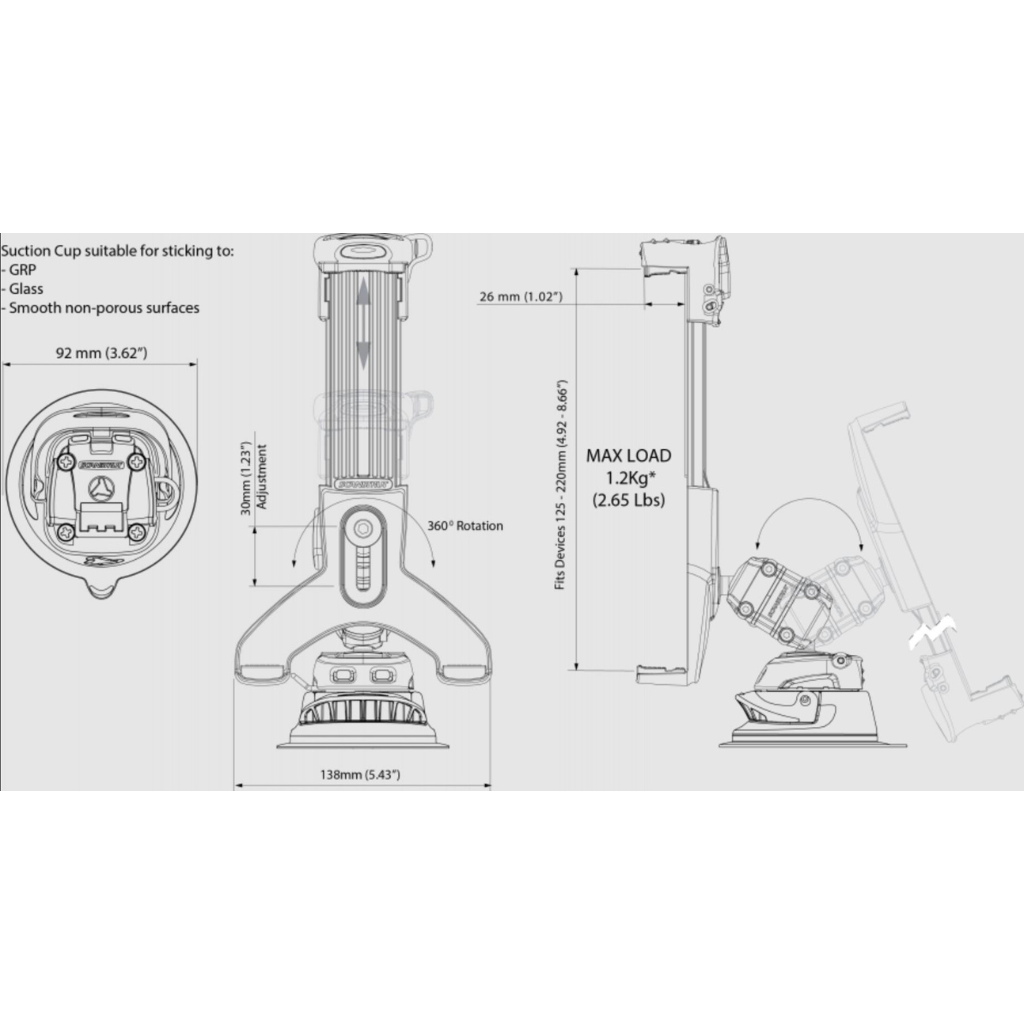 SCANSTRUT RLS-508-405 Rokk Mini Tablet Clamp Kit with Suction Cup Base