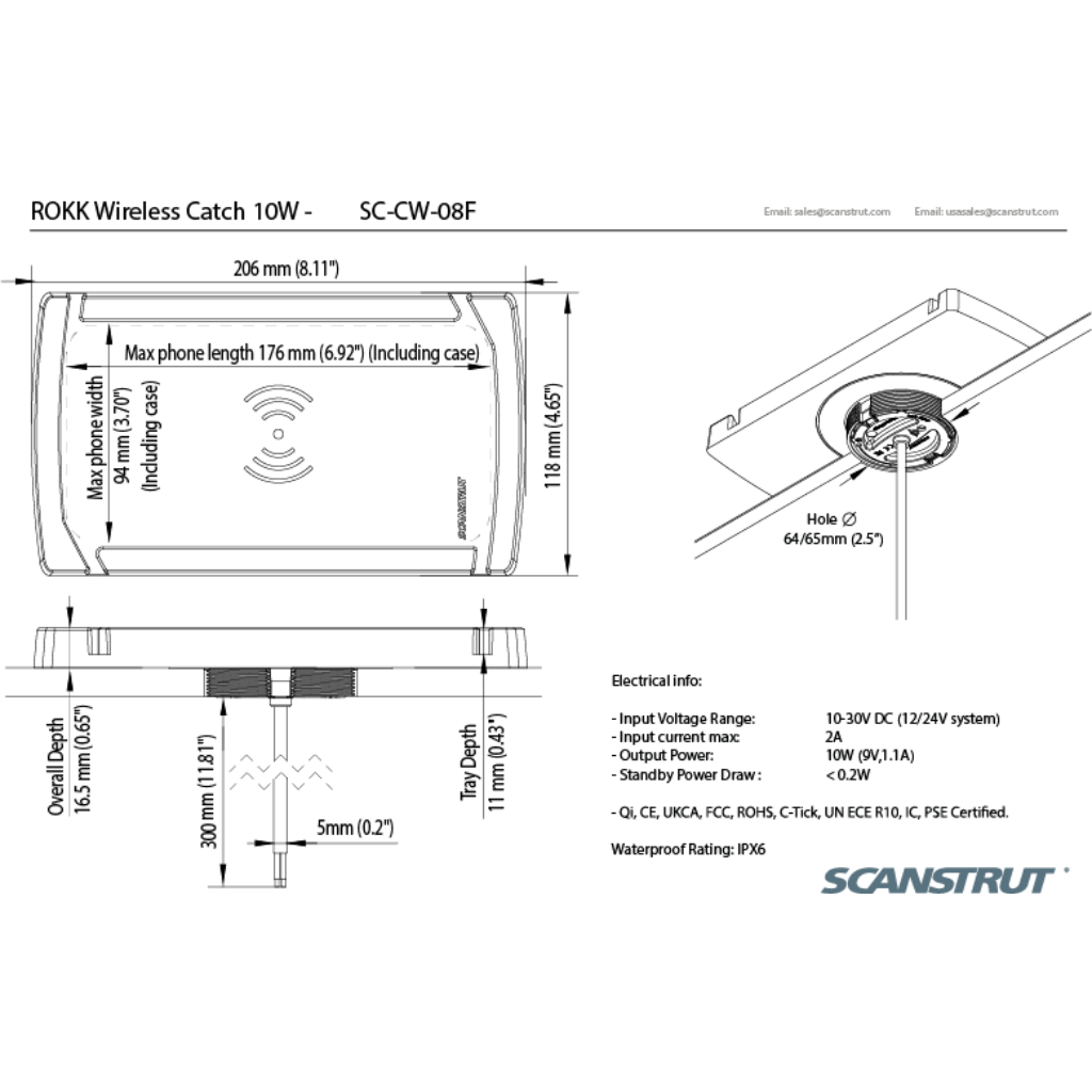 SCANSTRUT SC-CW-08F ROKK Wireless Catch 12/24V Waterproof Phone Charging