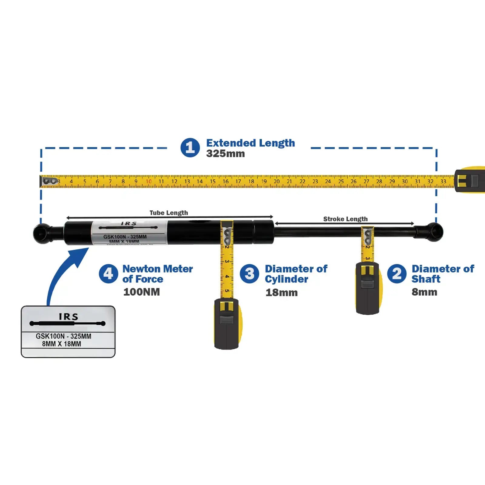 IRS 50N 316mm Black Gas Strut
