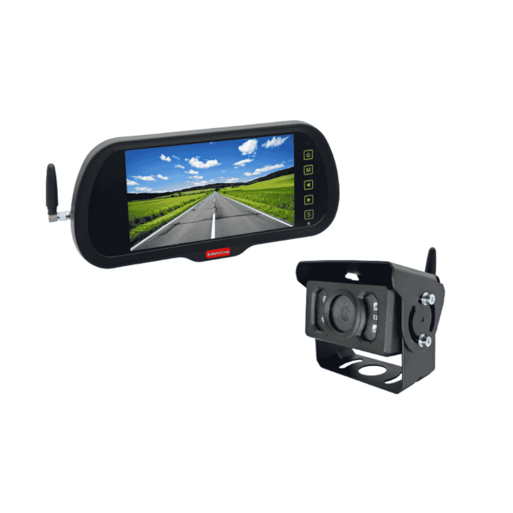 Safety Dave Wireless AHD Rear Vision Kit - 7" Mirror Monitor & Black Square Camera
