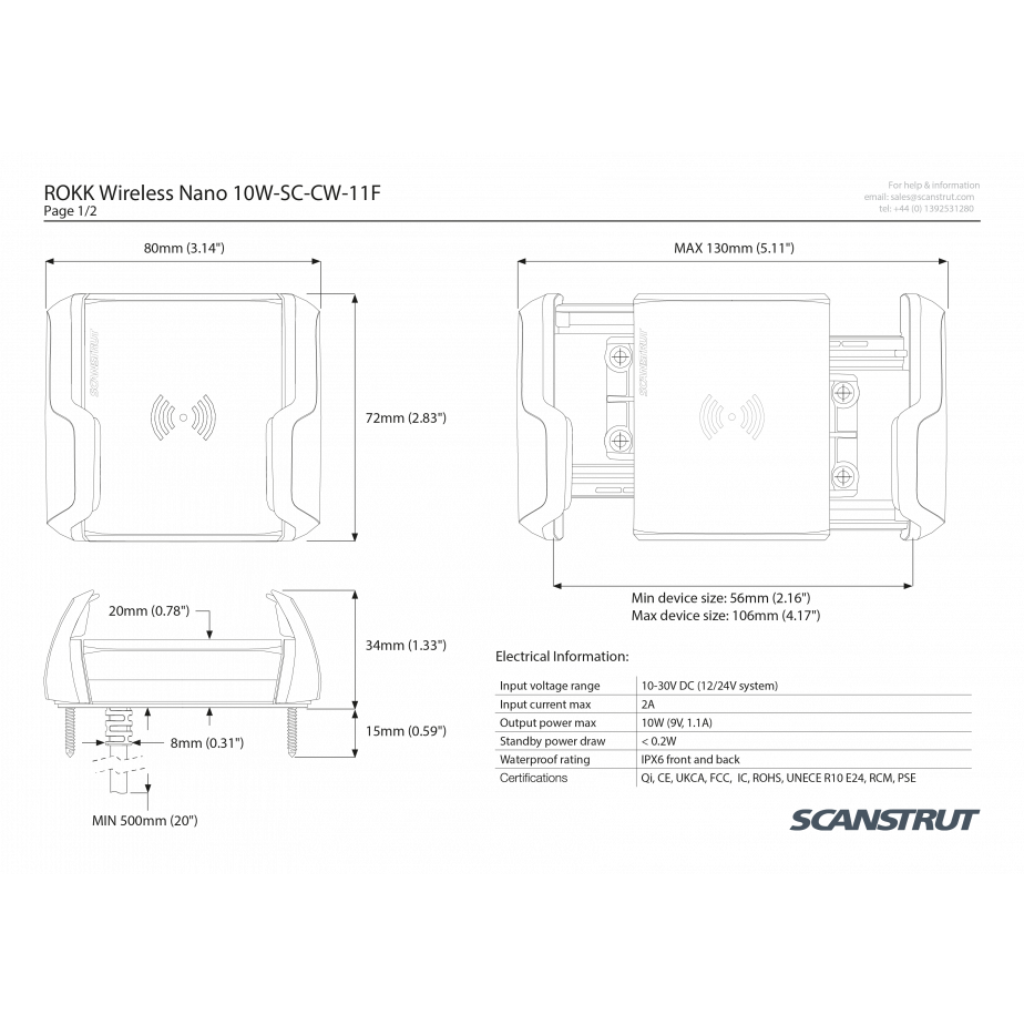 SCANSTRUT SC-CW-11F ROKK Wireless Nano 12/24V Waterproof Phone Charging