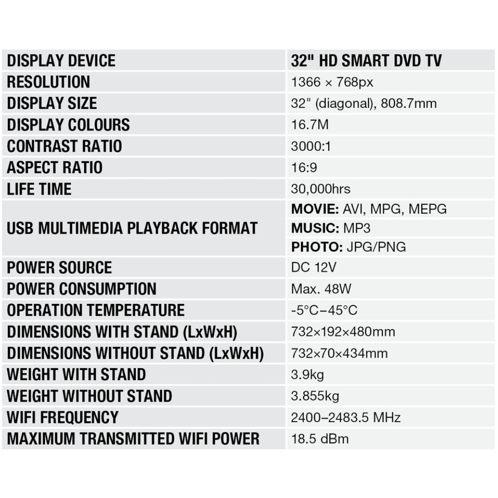 Aussie Traveller 32" HD Smart with DVD 12V TV