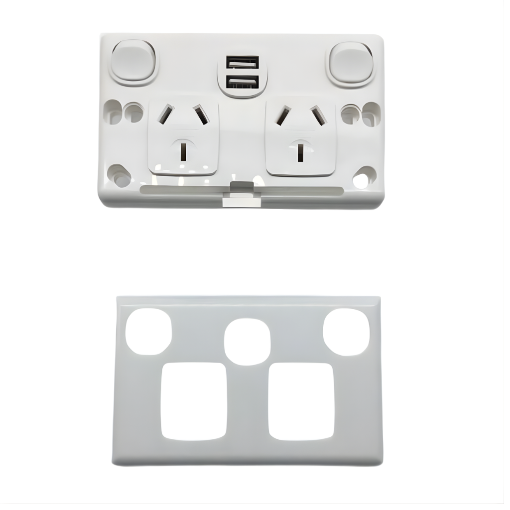 Transco White Double Pole Power Point with USB