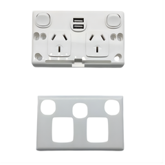 Transco White Double Pole Power Point with USB