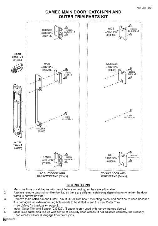 Camec 039233 Centre Catch Pin