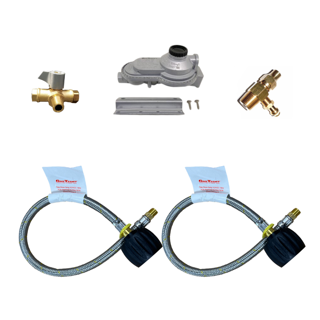 Gas Components Twin Stage 290MJ LPG Regulator Kit with 600mm LCC27 Hoses