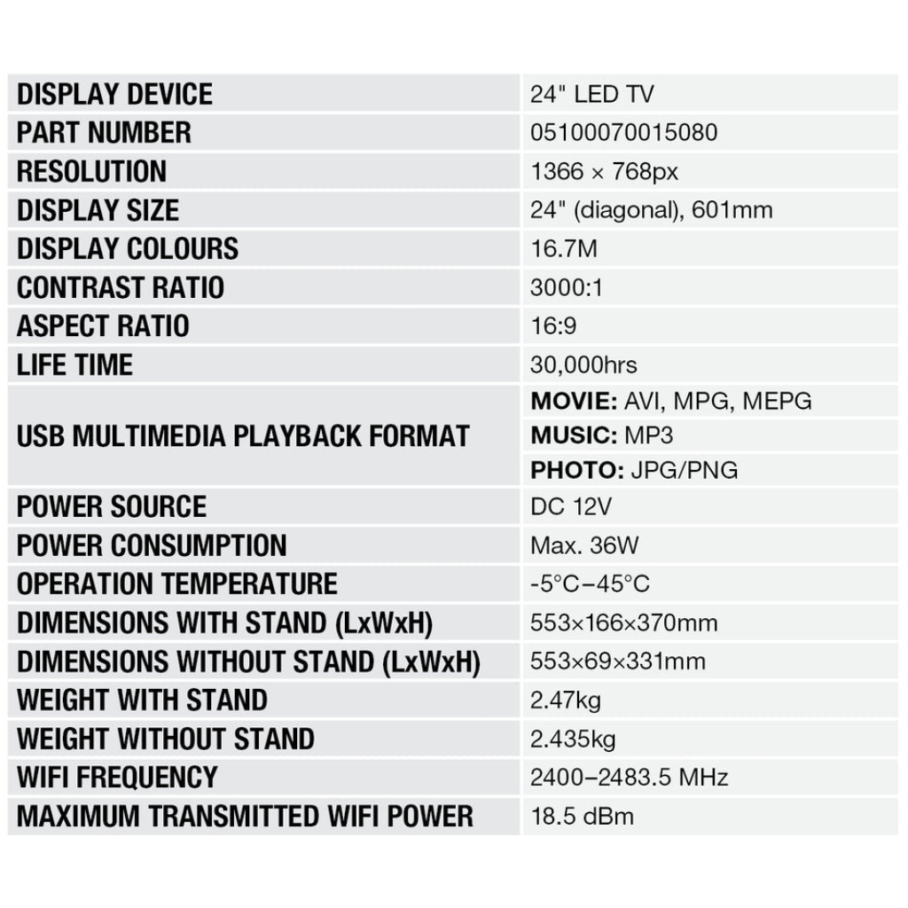 Aussie Traveller 24" HD Smart 12V TV