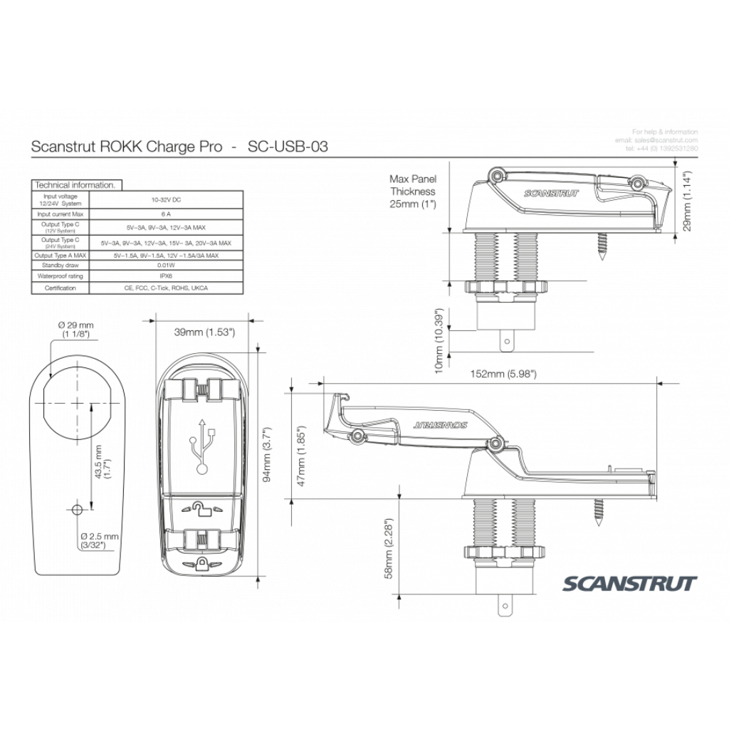 Scanstrut SC-USB-03 ROKK Charge Pro Fast Charge USB-A and USB-C Socket