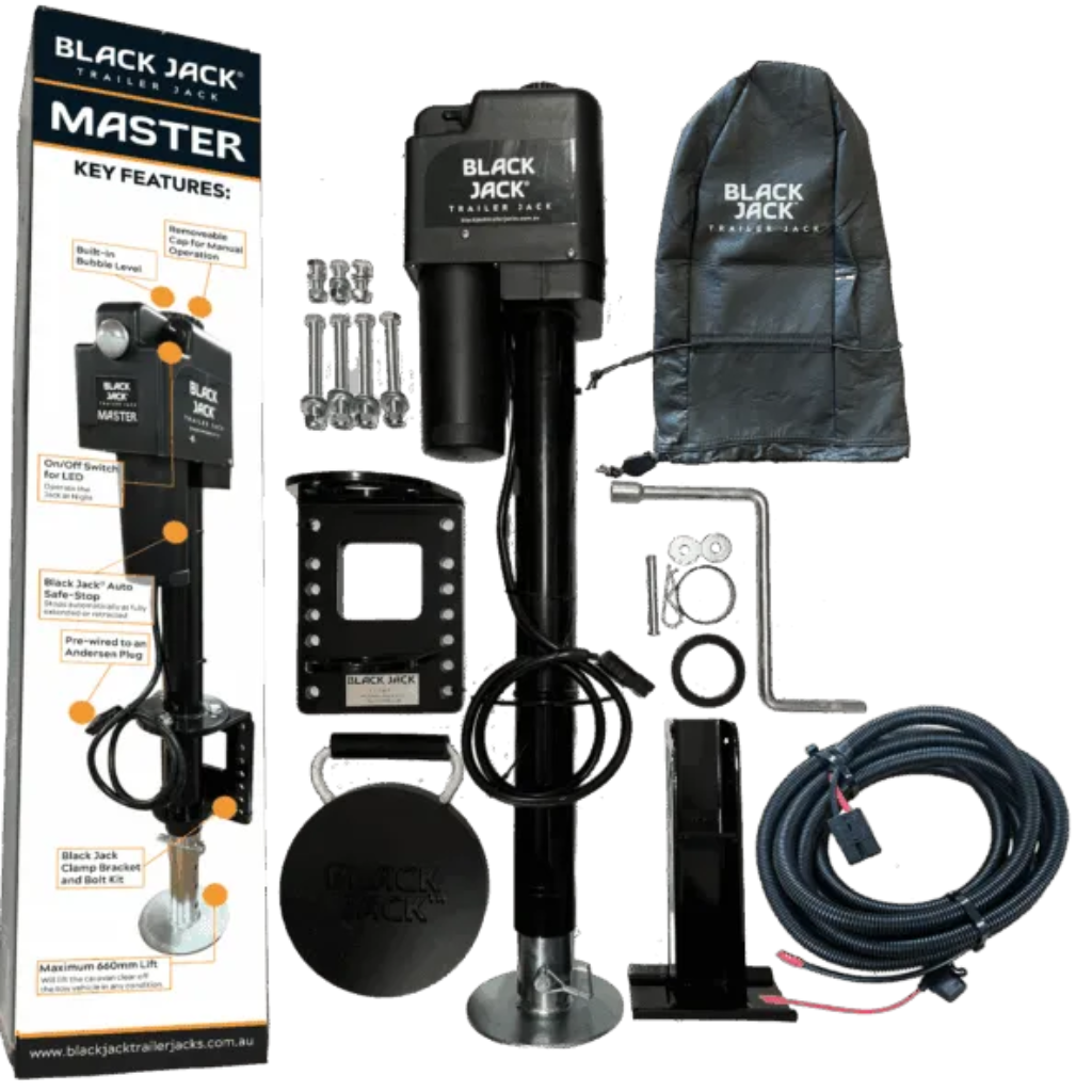 Black Jack BJTJ-MASTER-1001 Electric Trailer Jack with Clamp & Wiring Harness Kit