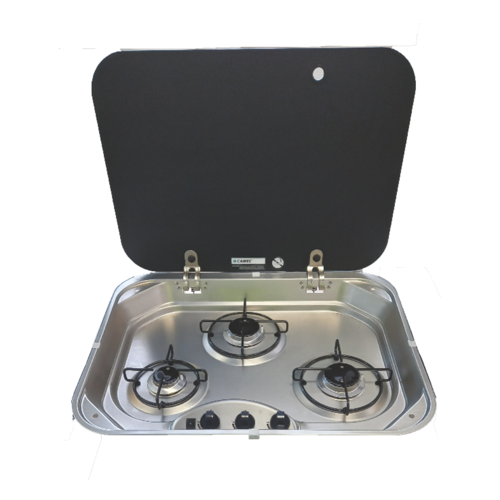 Camec 051860 Gas Hob 3 Burner with Glass Lid & 12V Ignition