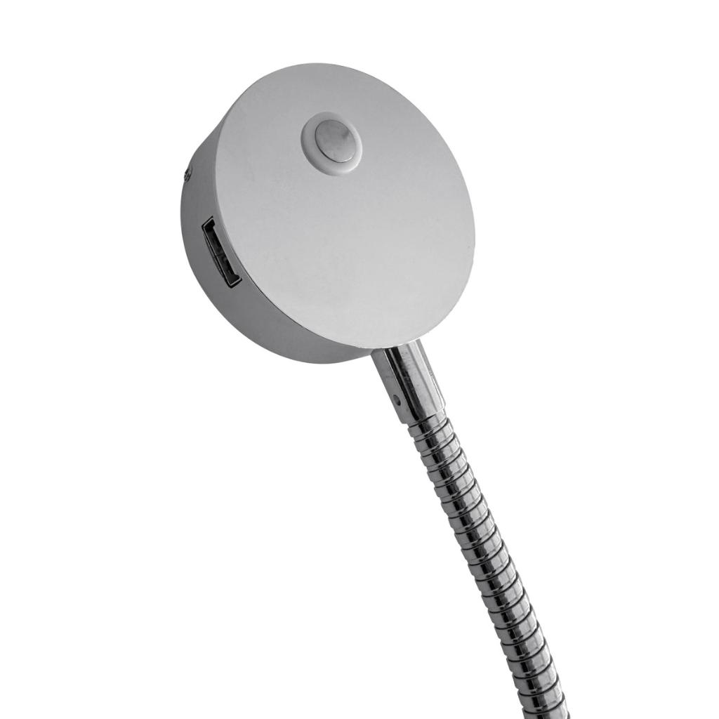 Transeng TRA-RLG-CHROME Gooseneck Chrome Reading Light with USB Charging Port