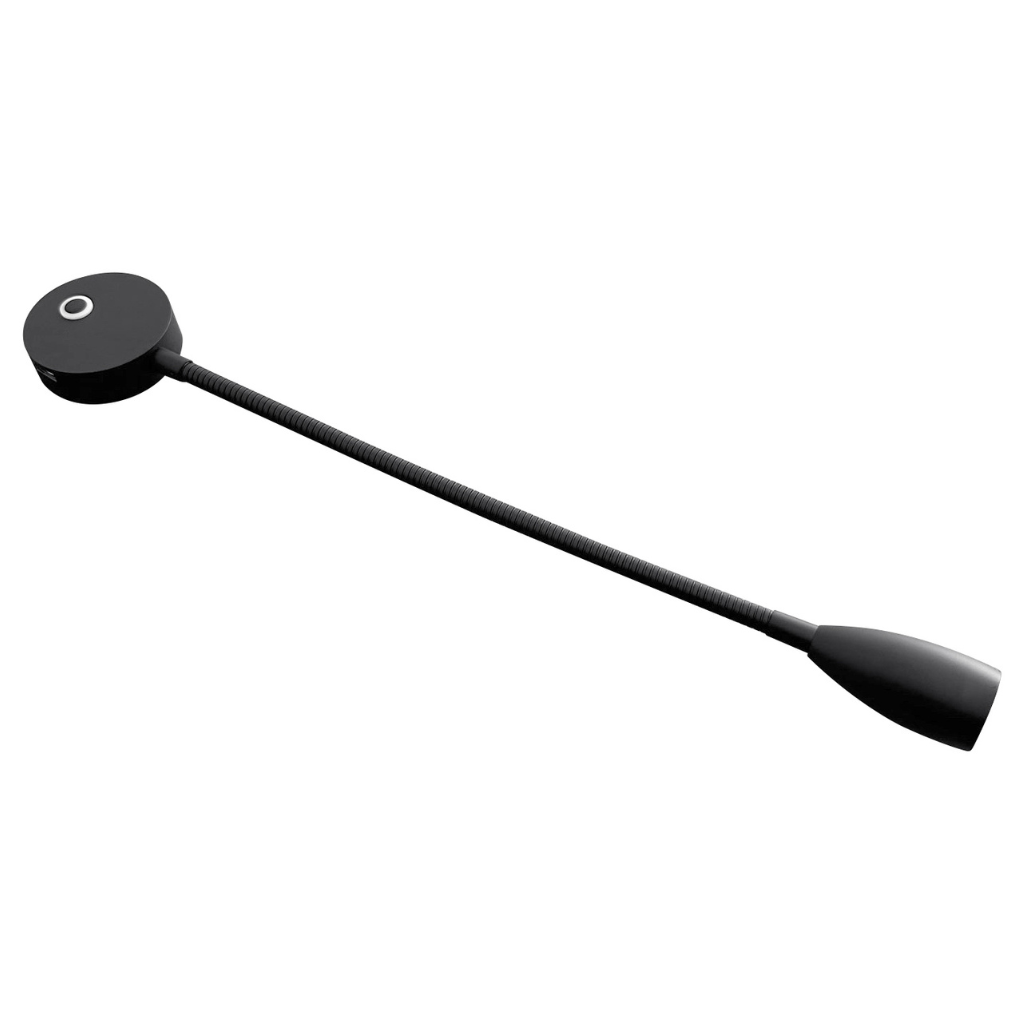 Transeng TRA-RLG-BLACK Gooseneck Black Reading Light with USB Charging Port