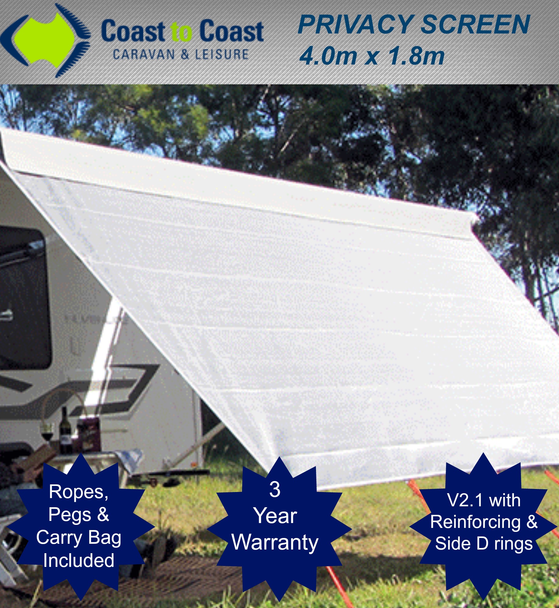 40m Coast Caravan Privacy Screen Sunscreen Sun Shade To Suit 14