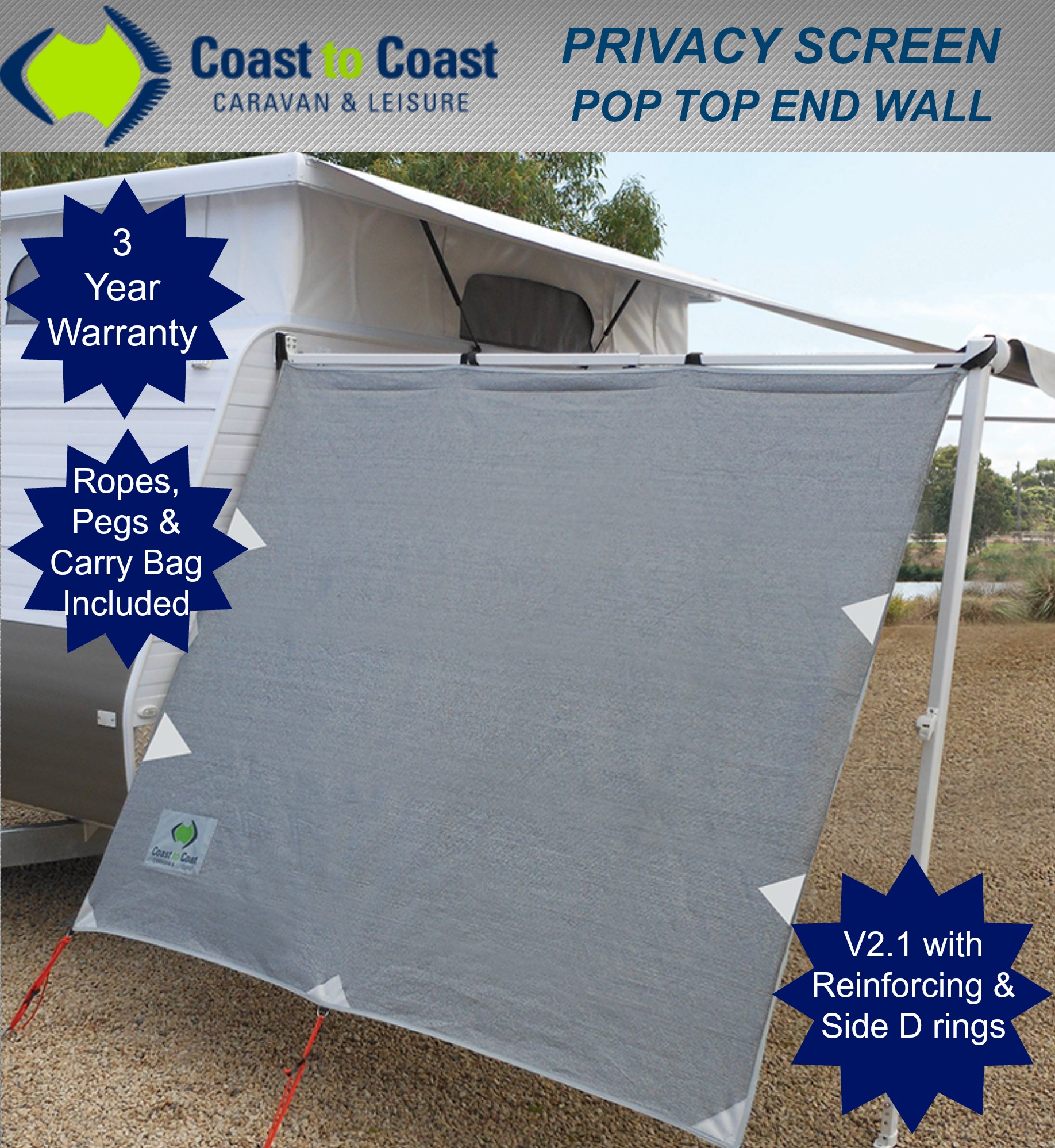 Coast Side Sun Privacy Screen End Wall For Pop Top Rollout Awning