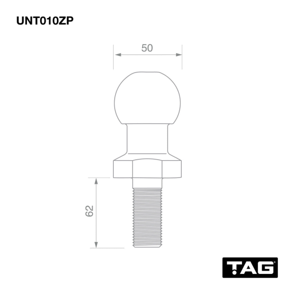 TAG UNT010ZP Zinc Plated Tow Ball 50mm - Image 2