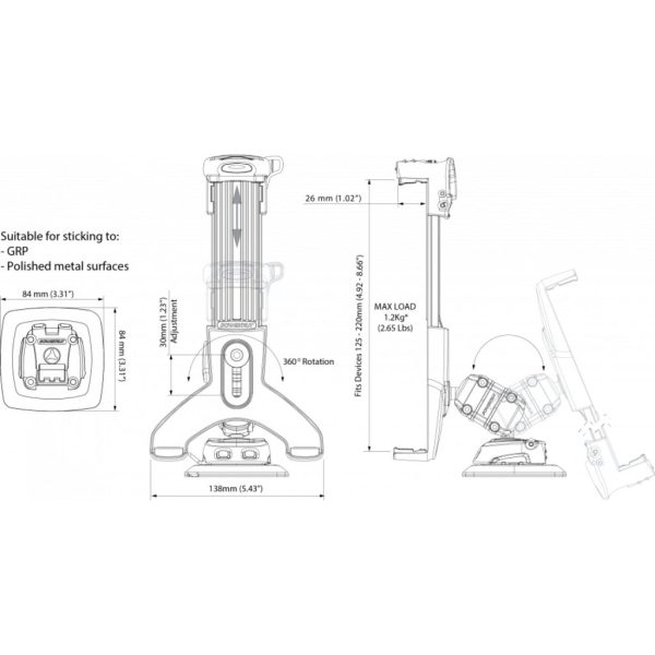 SCANSTRUT RLS-508-404 Rokk Mini Tablet Clamp Kit with Self Adhesive Base - Image 6