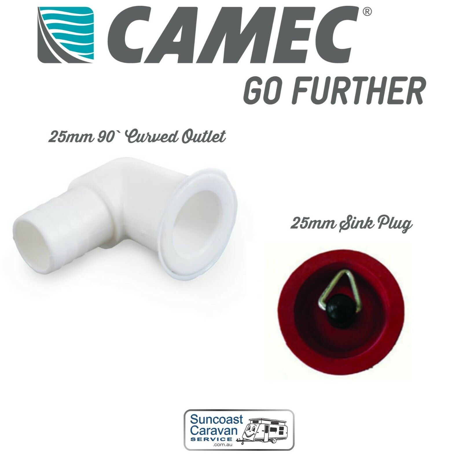 Camec 25mm Elbow Sink Waste Outlet + Red Plug - Image 3