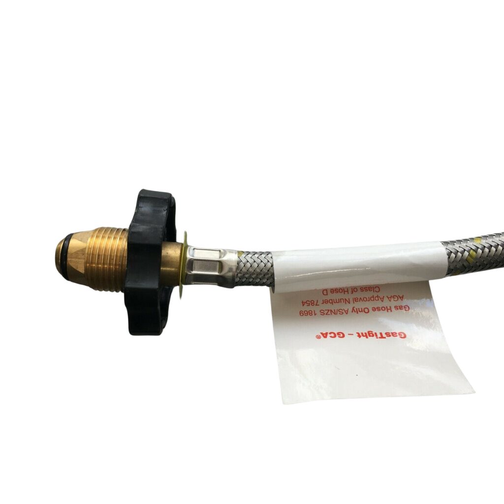 450mm Gas Flexi Hose POL w Handwheel x 1/4 Inv Flare - suits Twin Cylinders - Image 3