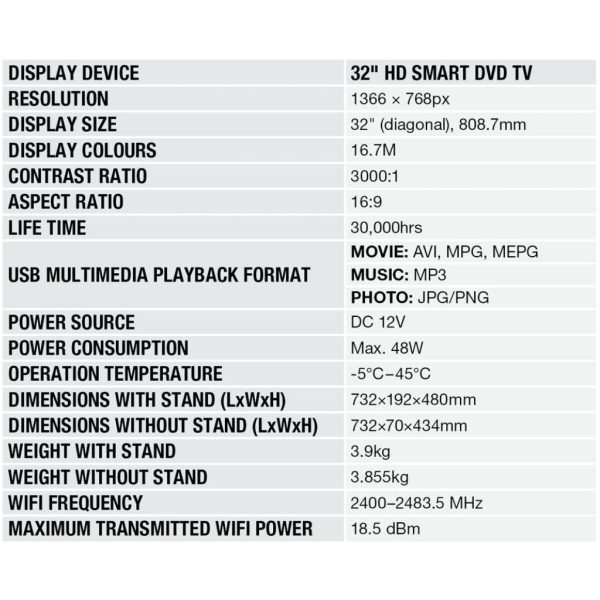 Aussie Traveller 32" HD Smart with DVD 12V TV - Image 4