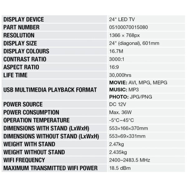 Aussie Traveller 24" HD Smart 12V TV - Image 3