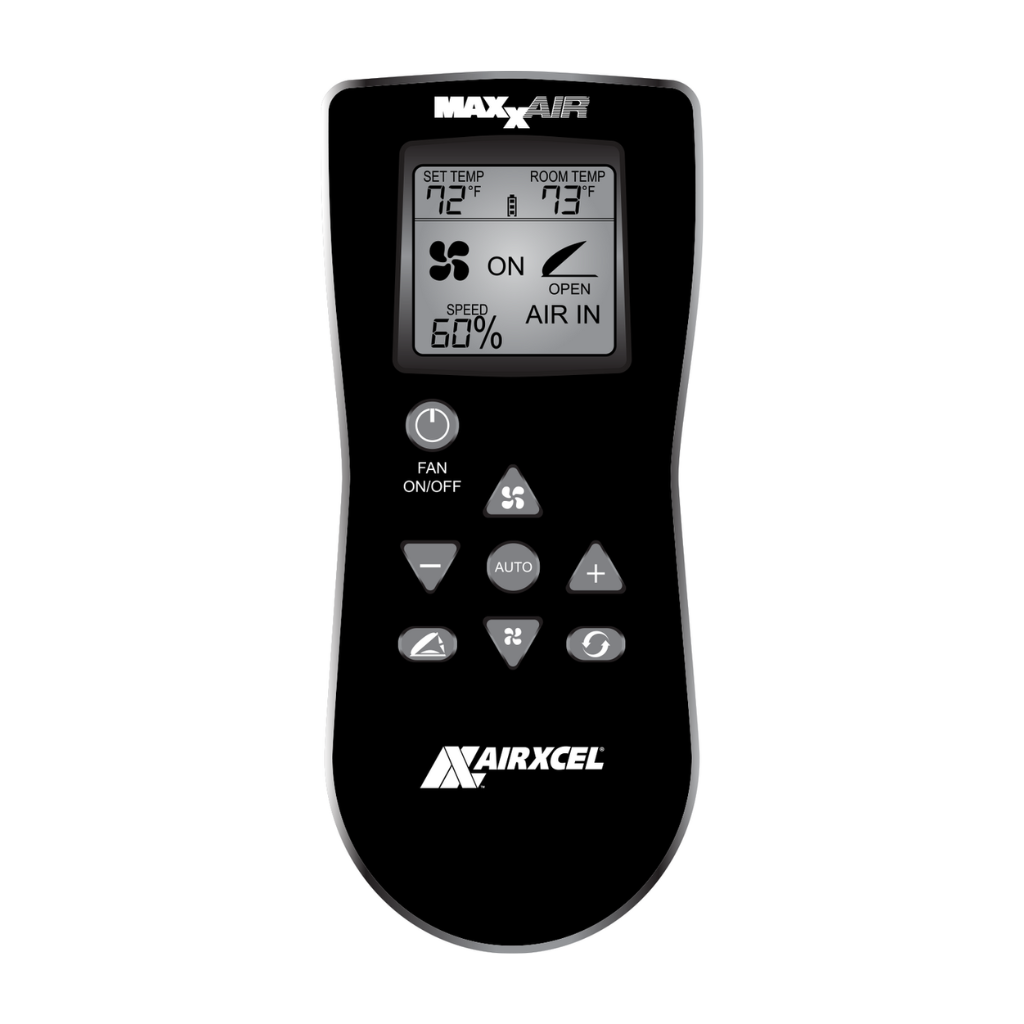 MaxxFan Deluxe with Black Rain Dome, Thermostat, Power Lift & Remote (18) - Image 3