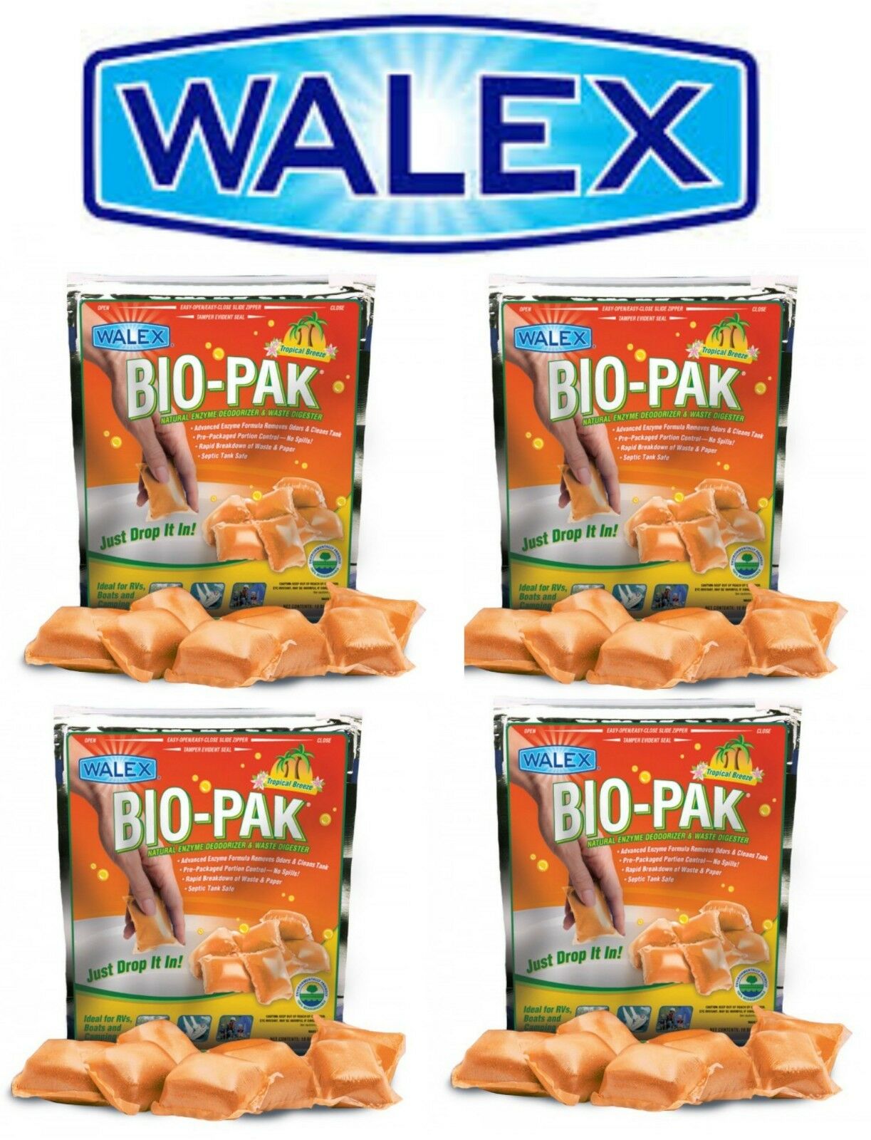 Walex Bio-Pak NEW Tropical Breeze Scent Bag of 10 Holding Tank Treatment
